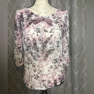 LC Lauren Conrad 3/4 Sleeve Purple Semi-Sheer Floral Top Shirt - Size XS